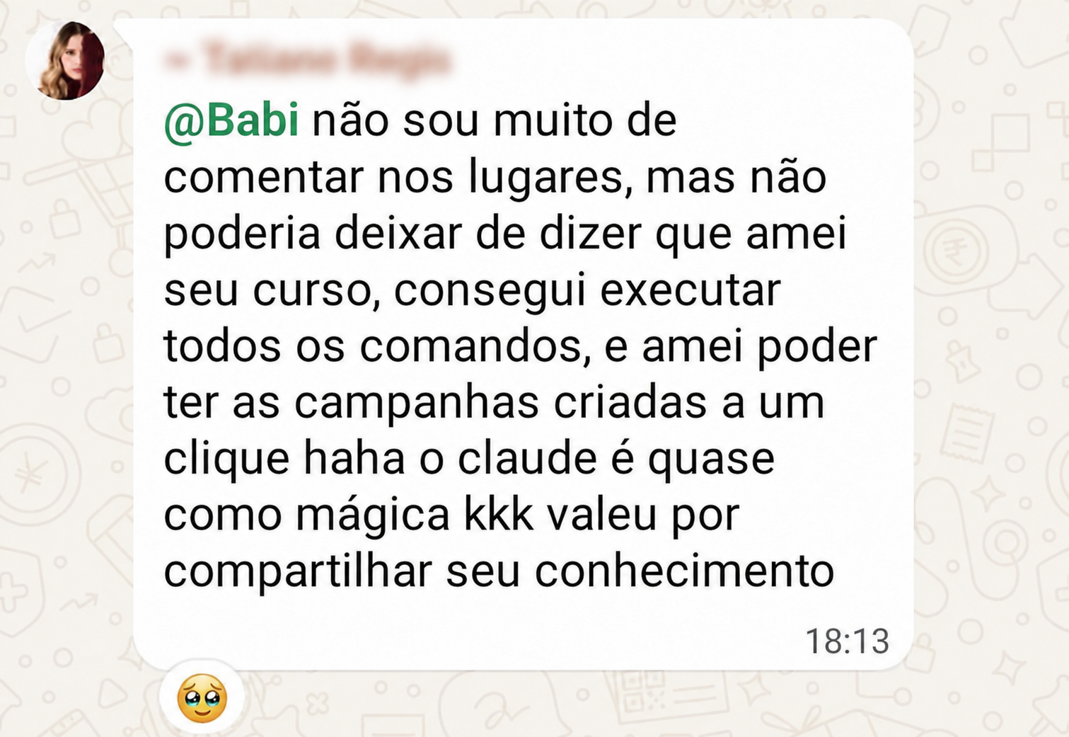 Aluna relatando que conseguiu executar os comandos e criar campanhas